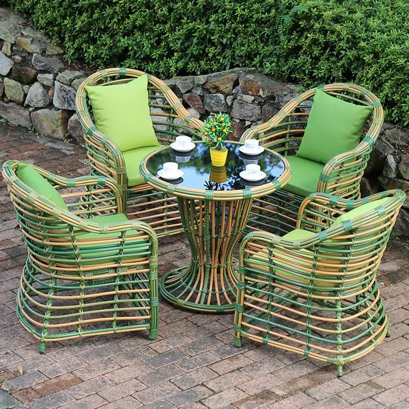 

Outdoor leisure rattan chair small tea three five-piece set villa courtyard round rattan furniture outdoor simple rattan table