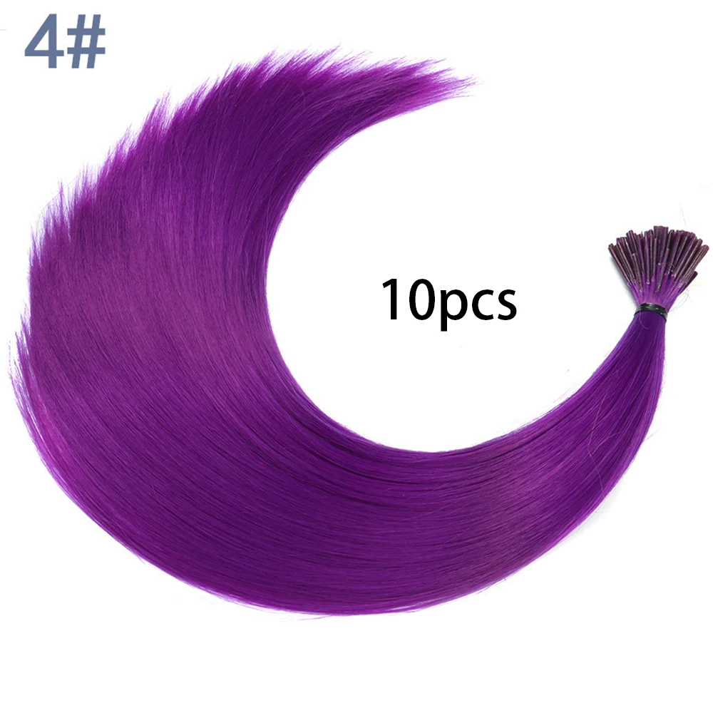 Synthetisch gekleurde I-Tip Stick Hair Extensions Steil haar 16 inch voor vrouwen Hoge temperatuur 10 strengen/pakkleuren