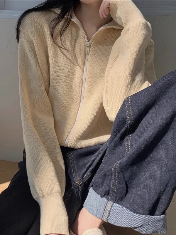 ay سترة محبوكة مفتوحة المرأة ربيع الخريف جديد Sle فضفاض بسيط سستة تنوعا ort ملابس خارجية Faionable