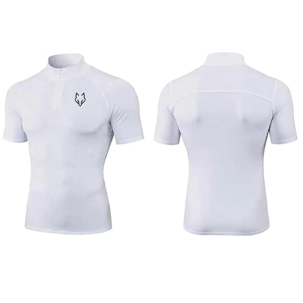 Mens Bodybuilding Sports Tight T-shirt Summer Compression Turtleneck Short Sleeve Gym Fitness Running Quick Dry Male Workout Top