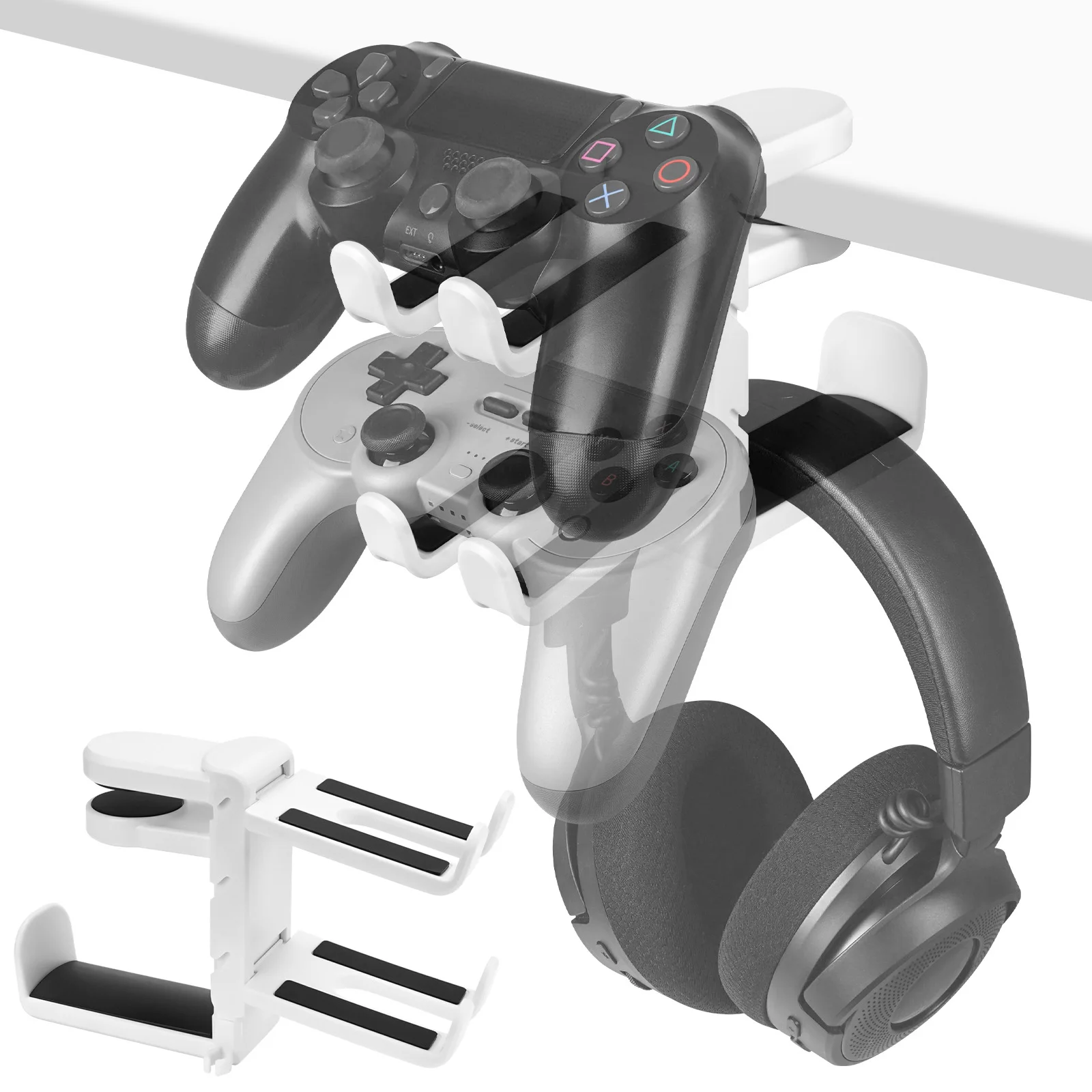 Geekria 3-in-1-PC-Gaming-Headset und Controller-Halterung, Kopfhörerständer unter dem Schreibtisch mit 360 °   Rotation einstellbar