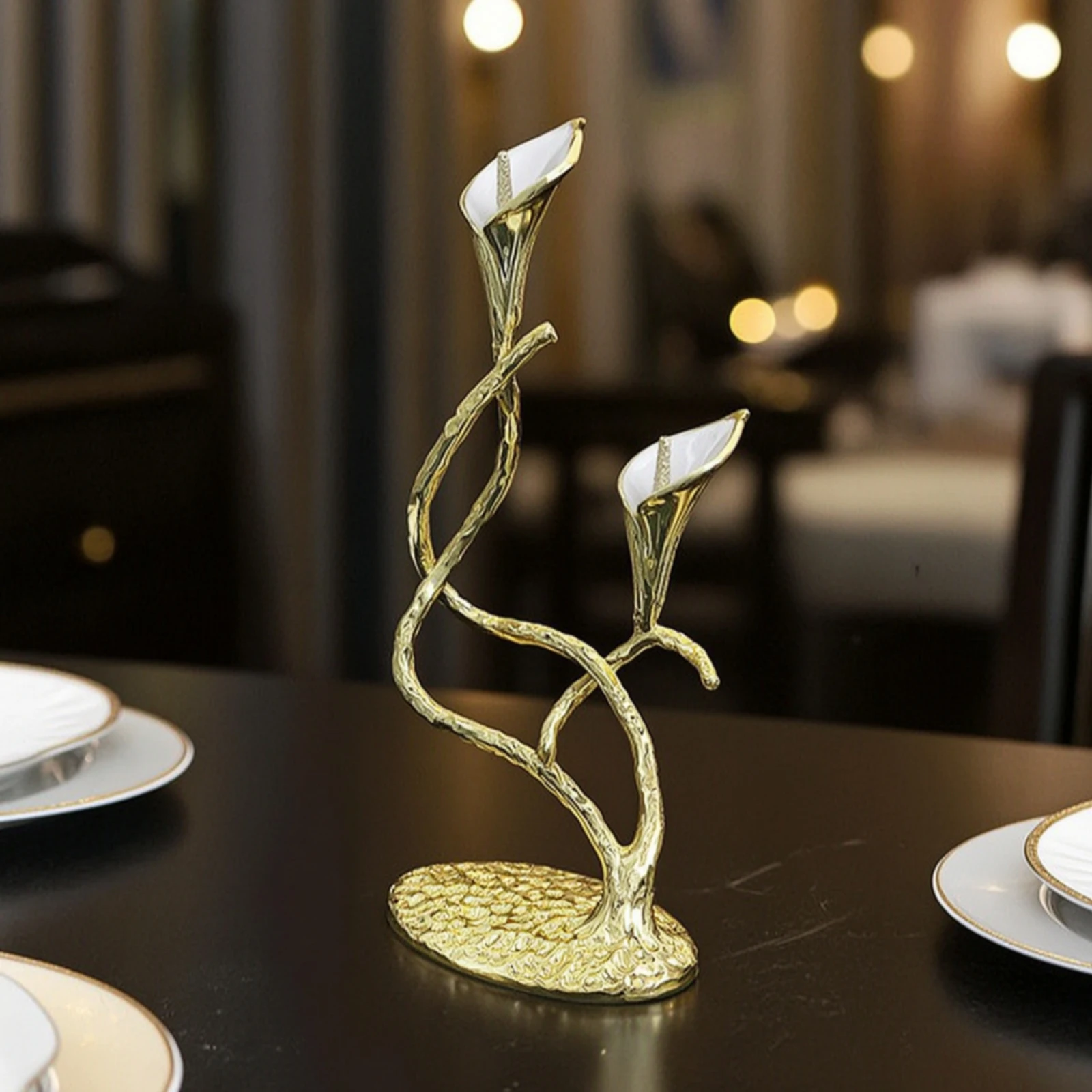 Three-Head Candelabra Textured Candlestick Holder with Three Cups Candelabra with 3 Arms Decorative for Dining Table, Mantel