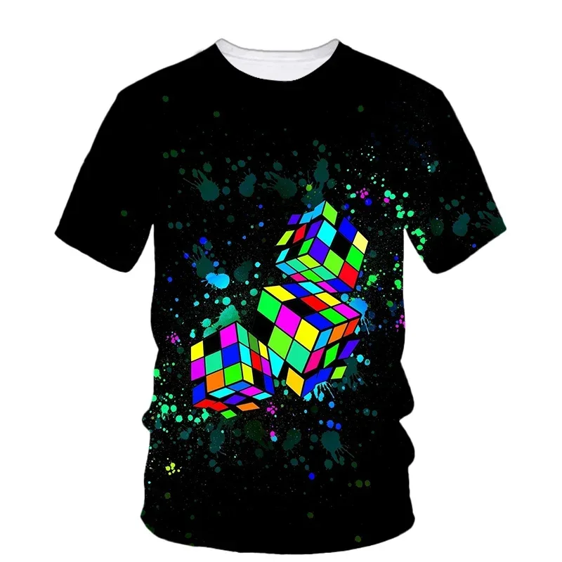 Man Summer Loose Streetwear Harajaku O-Neck Oversized Short Sleeve Top Casual Tee Rubik Cube 3D Printing T Shirt image 3