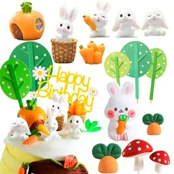 Bunny Cake Topper Rabbit Cake Decorations Miniature Figure Rabbit Carrot Cake Decorations Happy Bunny Birthday Party Supplies