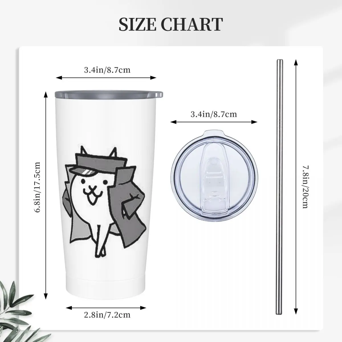 Gato Jotaro Battle Cats Stainless Steel Tumbler Vacuum Insulated Mugs Thermal Cold Bottle Straws With Lid 20oz