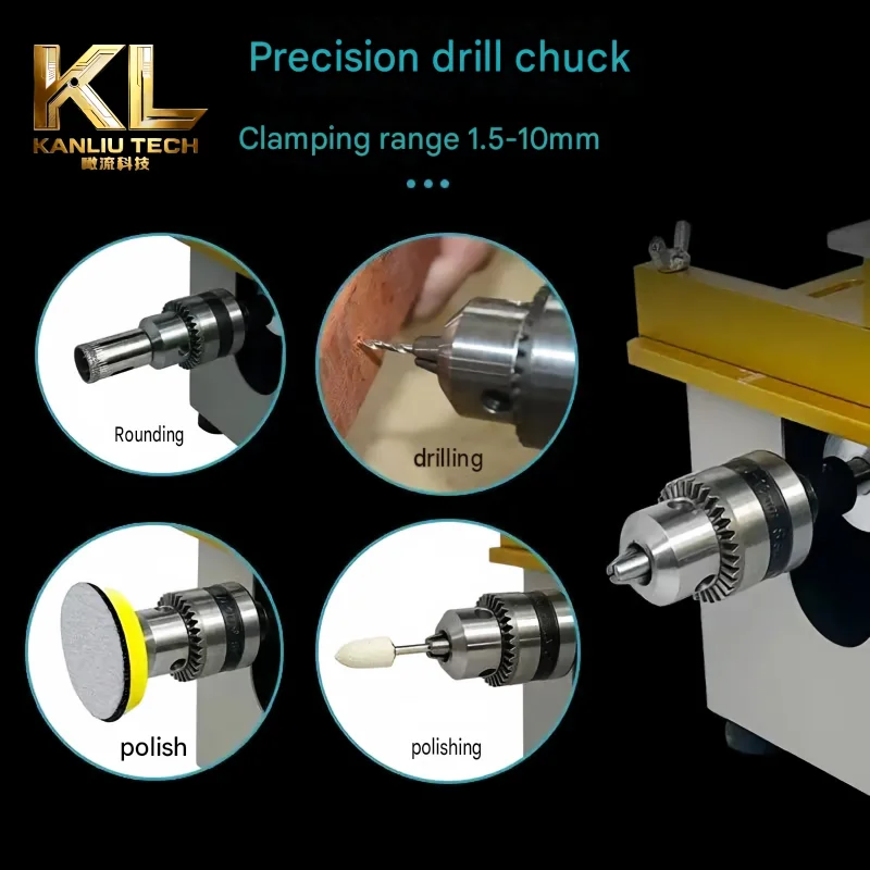 T7 Mini Table Saw Woodworking Cutting Machine 0-180° Angle Fence Blade Lift 7 Speed Inverted Wood Router DC12-24V view 5