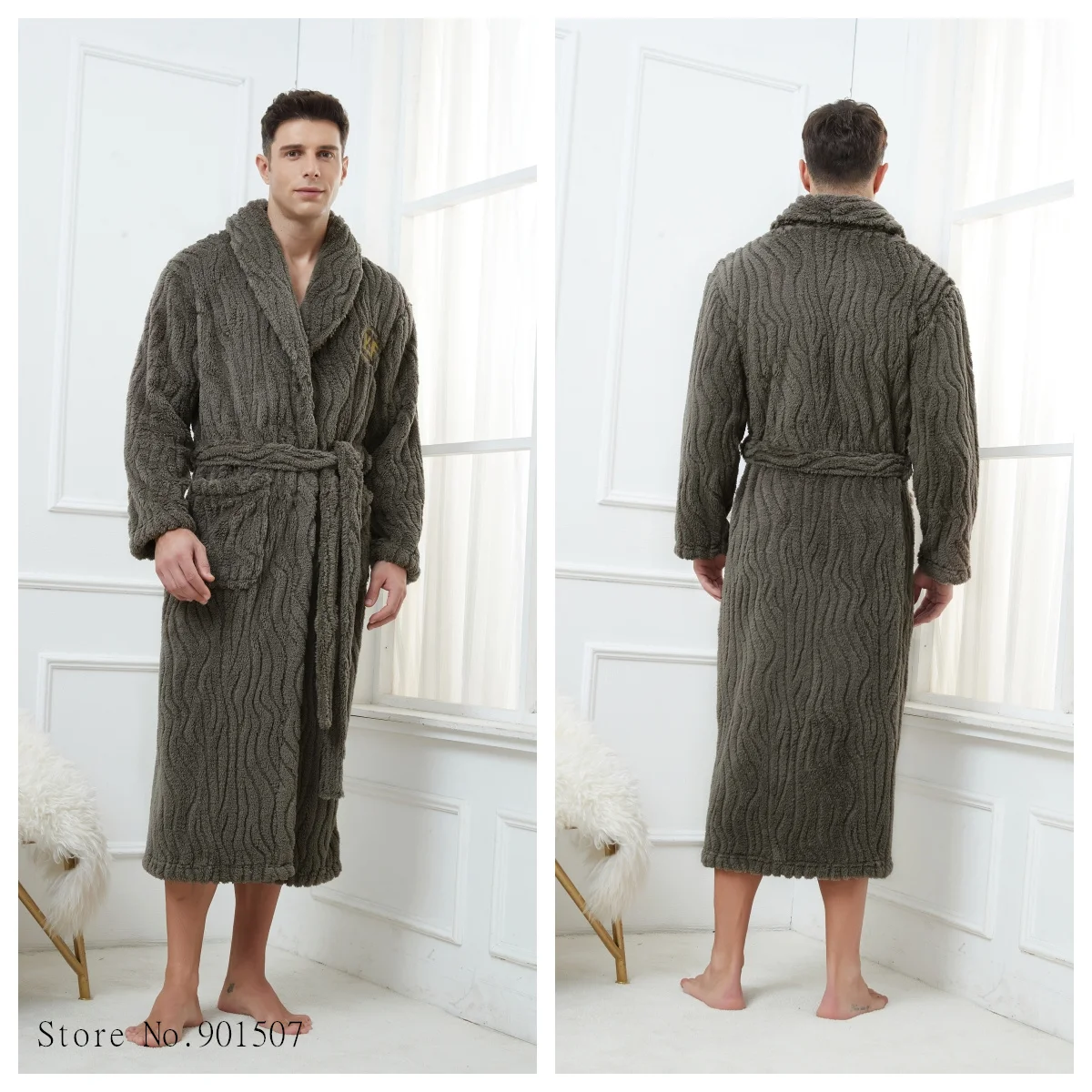 النساء والرجال سميكة طويلة Bathrobe ، دش كيمونو Robes ، الدافئة المرجان الصوف رداء ، لينة حمام ثوب ، حجم كبير 3XL ، الخريف ، الشتاء