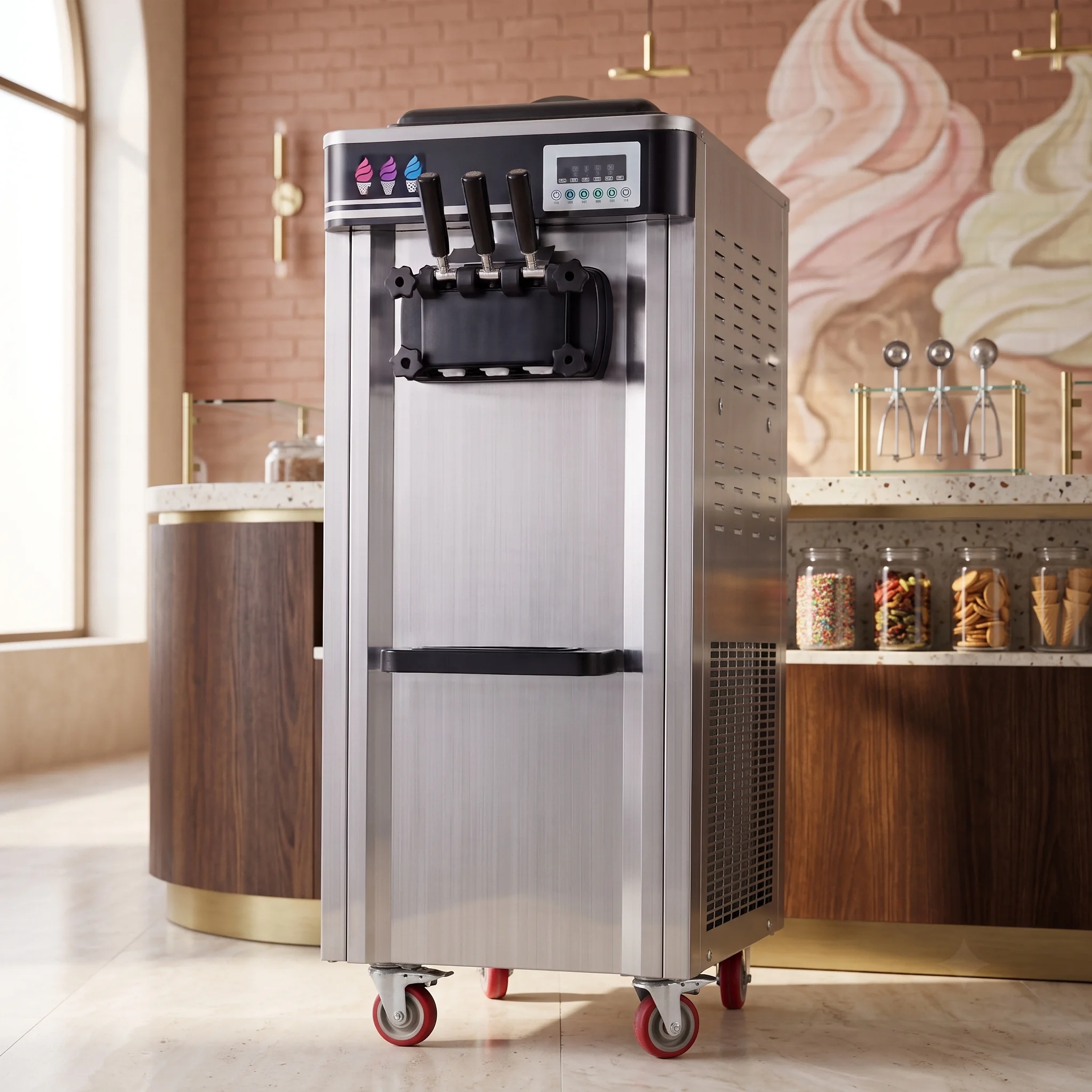 High Efficiency Soft Serve Ice Cream Machine 3 Nozzles Stainless Steel Commercial Equipment for Dessert Cafe Wholesale Supply