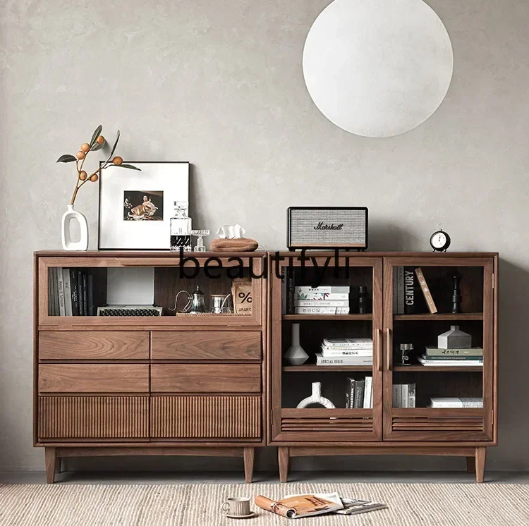 32North American black walnut solid wood combination cherry wood floor-to-ceiling glass door storage locker