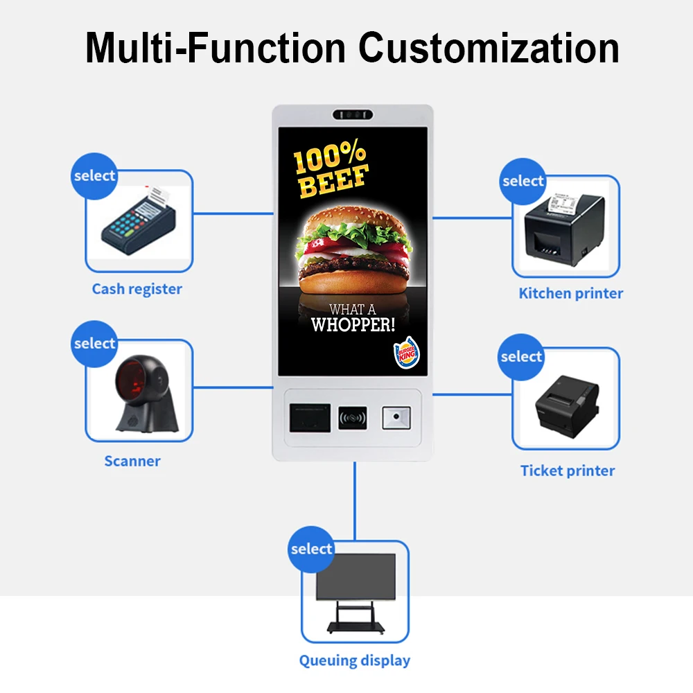 كشك مثبت على الحائط ، أكشاك بشاشة تعمل باللمس ، مطعم الوجبات السريعة ، كشك الدفع الذاتي