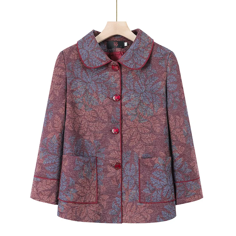 Vintage bedruckte Mutter Wolle Jacke mittleren Alters lose Knöpfe Strickjacke Mantel Herbst Winter Woll mäntel Damen Oberbekleidung Tasche