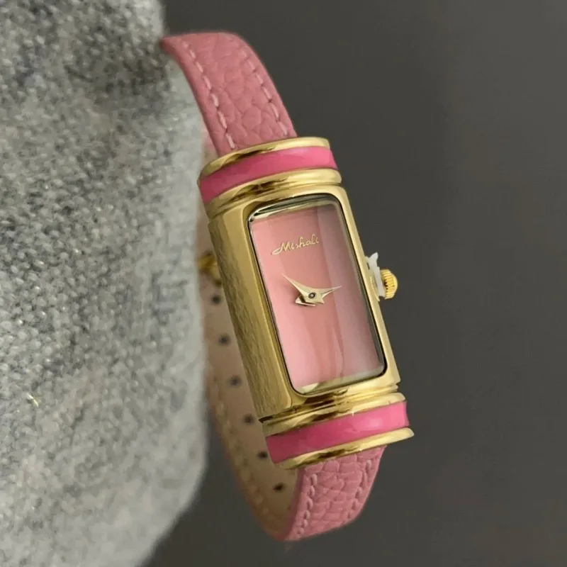 

Eight Classic Versatile Premium Sense Pink Gold Strip Niche Design Sense Leather Temperament Fashion Watch