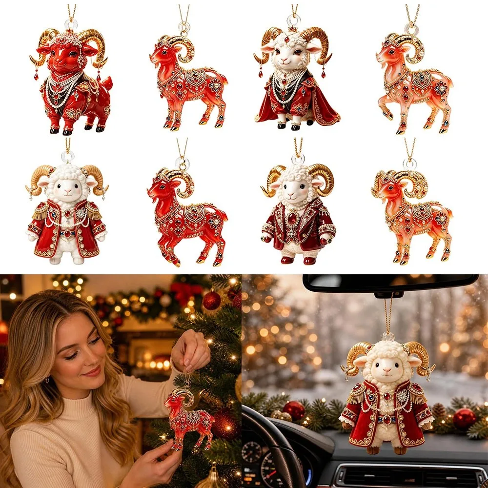 2D Flat Goat Hanging Ornament Acrylic Artificial Rhinestone Animal Hanging Decoration Simulation Shining Zodiac Goat Souvenir