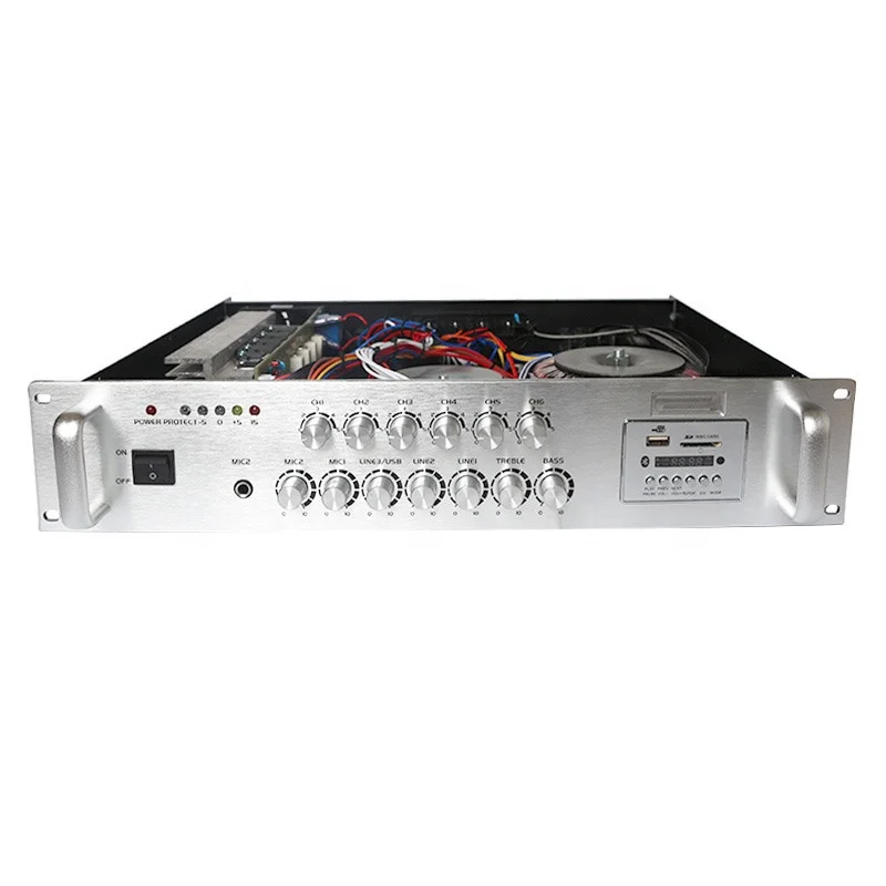 HF Power Audio Amplifier 2U Silver 6-Zone Voltage Amplifier with Independent Volume Adjustment