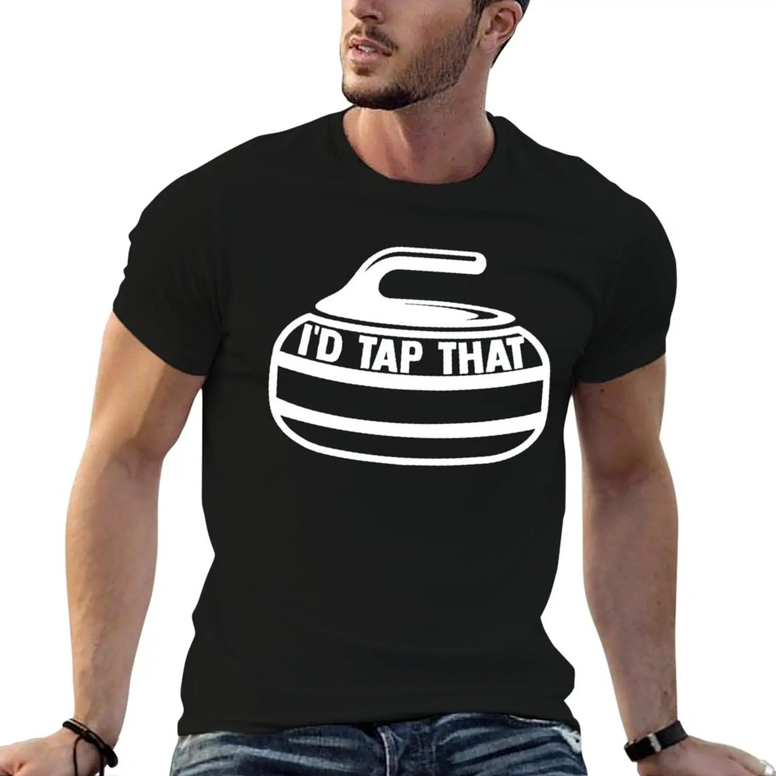 I'D Tap That Curling Stone Ice Curling Curler Curling Game T-Shirt plus sizes black t shirts for men