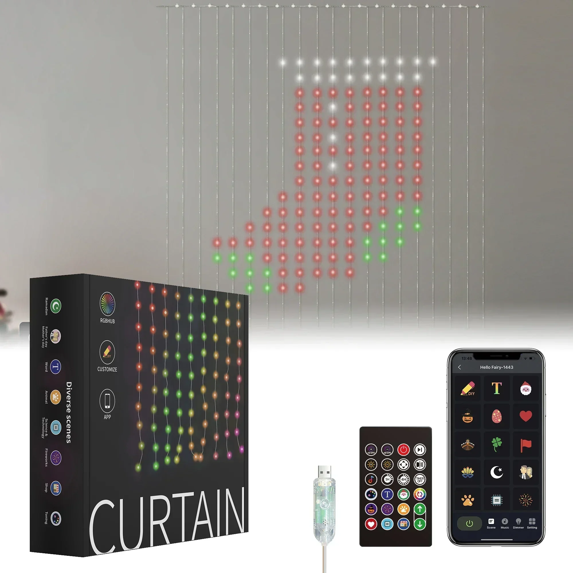 800 LED RGB Smart Curtain Lights with Music,App Controls and Remote,LED Party Lights for Wedding/Valentine's Day/Birthday