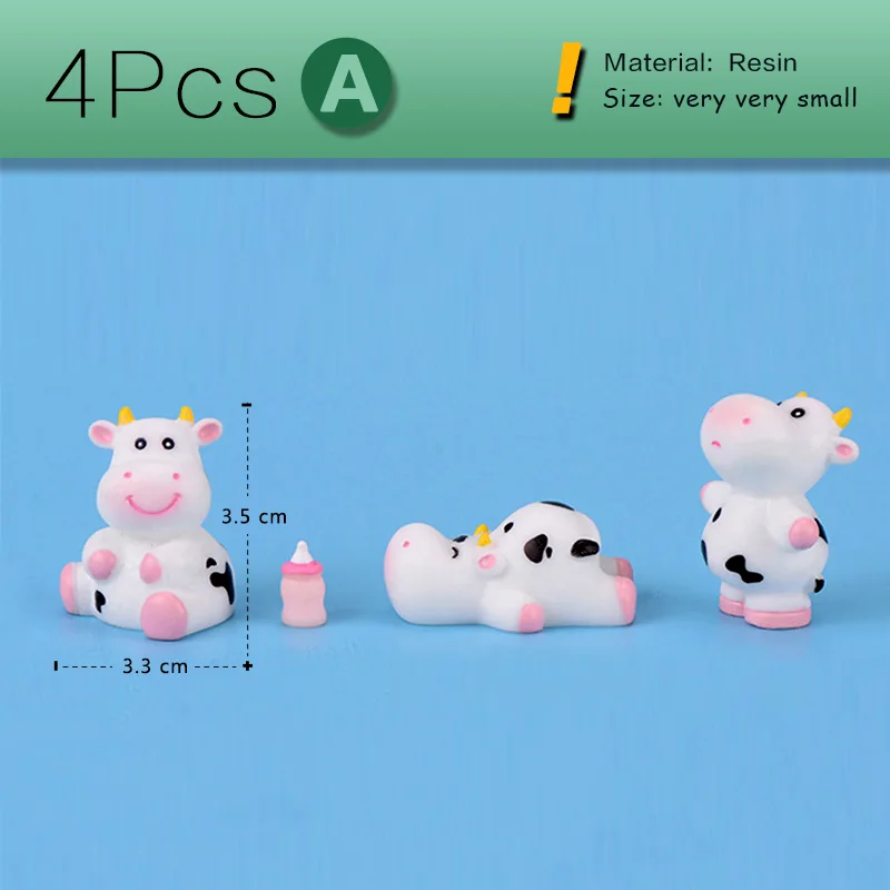 4pcs Cow Milk Baby Bottle Figurine Cartoon Animal Model Landscape Dollhouse Home Miniature Fairy Garden Decoration Accessories
