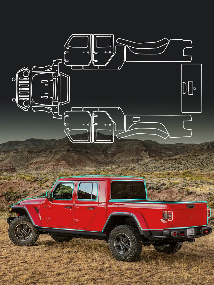 

Для Jeep Gladiator 2020-2024: Комплект предварительно нарезанной защитной пленки (PPF) из ТПУ 8.5 мил, прозрачная защита кузова автомобиля от царапин