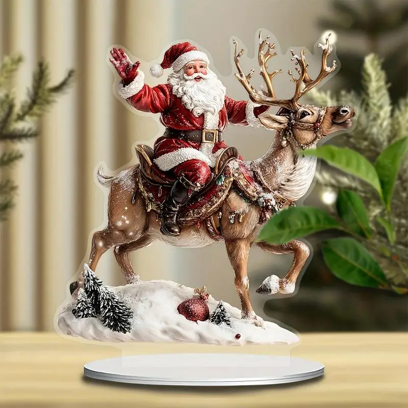 Acrylic Christmas Figurines Elk Statue Christmas Figurines Desk Decor Christmas Signs Santa Reindeer Sculpture Collectible