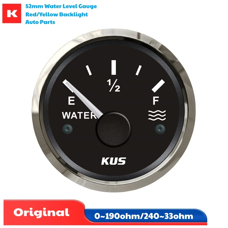 

KUS Auto Pointer Water Level Gauges Modification Marine 52mm 0-190ohm Input Signal Water Level Meters 240-33ohm Red Backlight