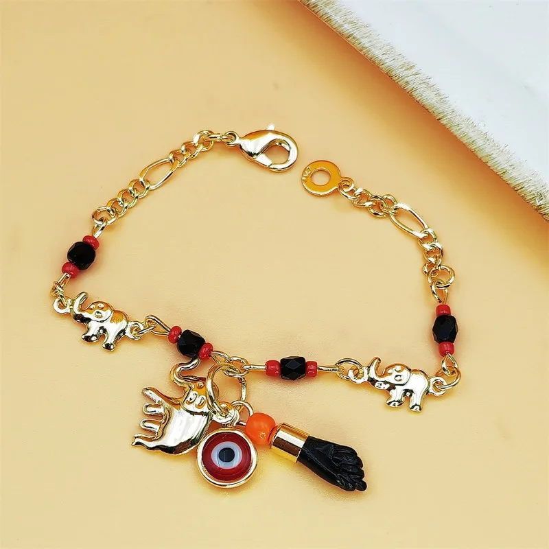 Vinage Golden Copper Mini Elephant OT Buckle Fashion Bracelets Simple Animal Devil Eye Pendant Bracelet for Girls Boys Gift