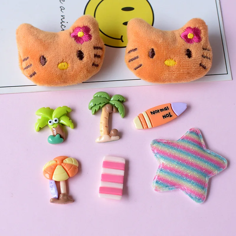 

MINISO Hawaiian-themed Hello Kitty Shoe Charms Brown Cat Summer Sandal & Clog Decorations Beach Holiday Gift for Boys and Girls