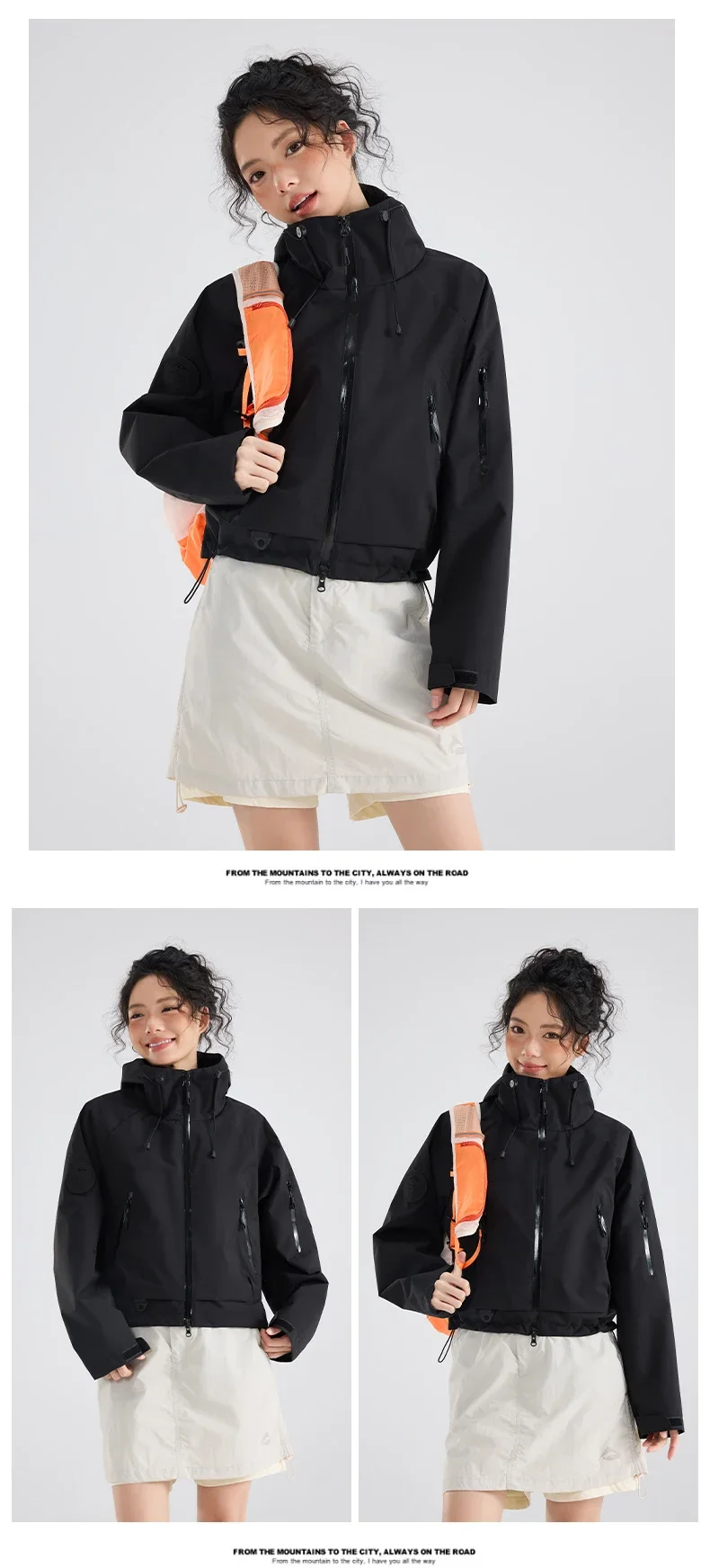 Leichte Winddichte und Wasserdichte Wanderjacke für Damen - Schlanke Passform Kurze Kapuzenjacke mit Lotusblatt-Technologie für Outdoor-Abenteuer – Detail 7