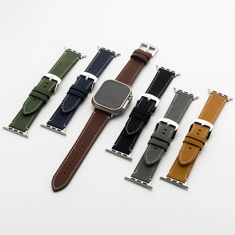 Substitute Huawei Glory Xiaomi Apple iwatch hand-brushed leather strap 22mm 38 40 41 42 44 45 49mm watch strap