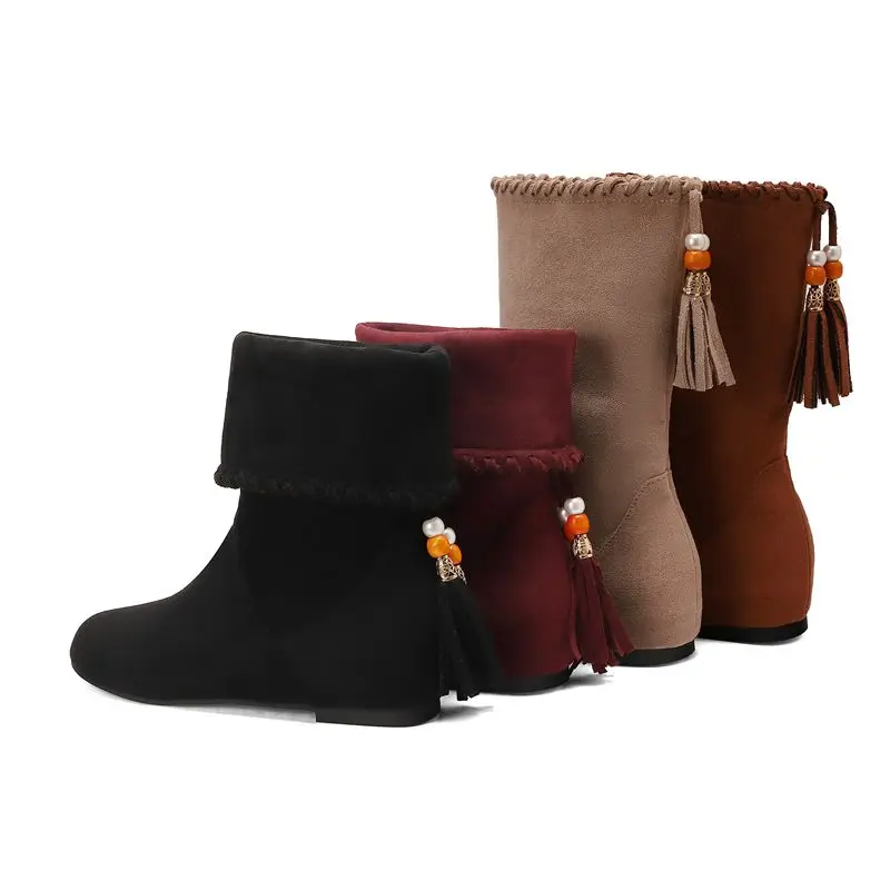 SIMLOVEYO مصمم النساء منتصف العجل الأحذية جولة تو قطيع الجلد المدبوغ الشقق ثنائي ارتداء حجم كبير 46 47 48 الإناث هامش الخريف