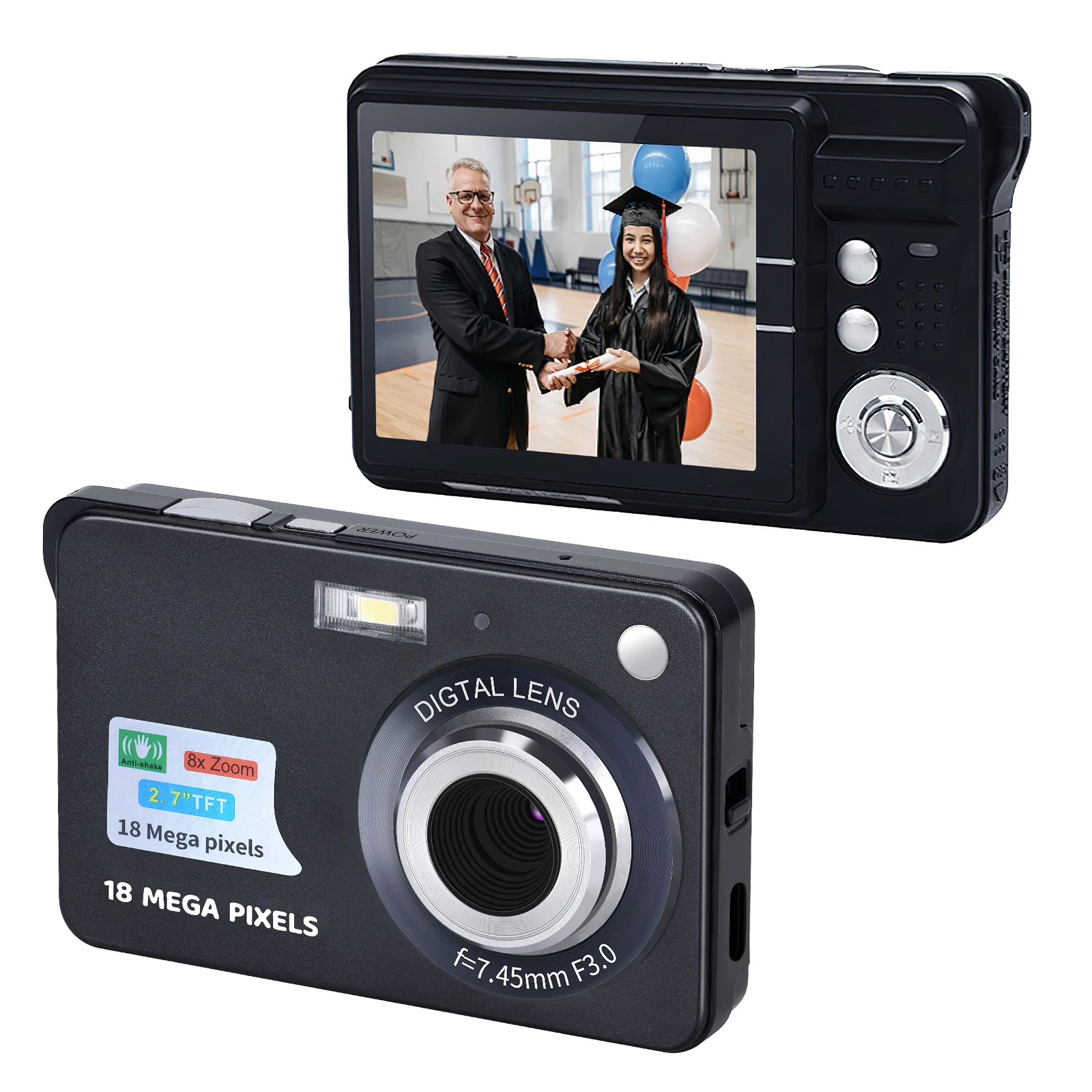 Portable 720P Digital Camera Video Camcorder 18MP Photo 8X Zoom Anti-shake 2.7 Inch Large TFT Screen Built-in Lithium Battery