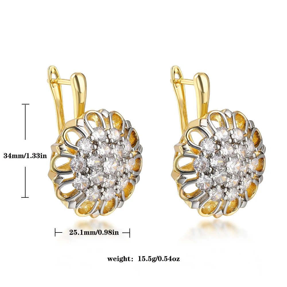 Hollow sunflower shape inlaid with vermiculite earrings two -color electroplating 14K gold fashion luxury party jewelry