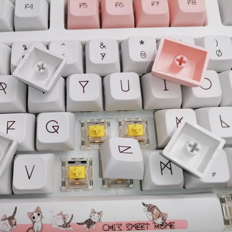 120-key Pbt Keycap Xda sangat mekanis kunci Keyboard topi kucing pola kustom kunci topi keju kucing lucu Keycap