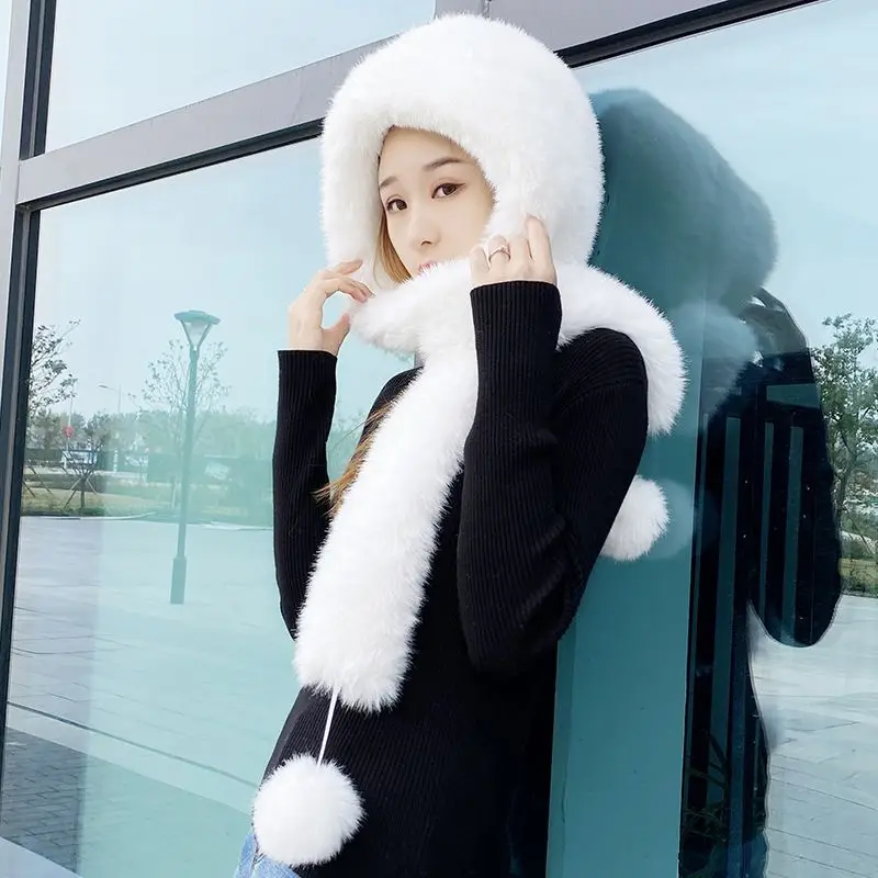 

Imitation Fur Thermal Winter Hat Women Cute Thickening Fluffy Ball Cap Earflaps Slipover Plush Hat E1778