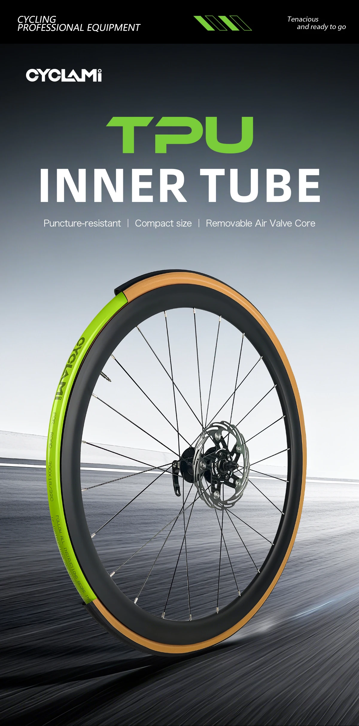 CYCLAMI Abnehmbarer Luftventilkern TPU Road Inner 700c Schlauch Fahrrad Rennrad Ultraleichtes TPU-Material Reifen Französisches Ventil 45 60 80 mm – Detail 1