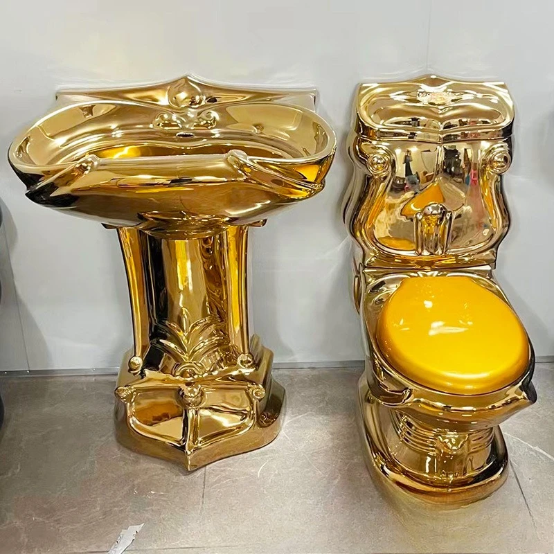 

European style local tyrant gold toilet large pipe split type relief ceramic toilet