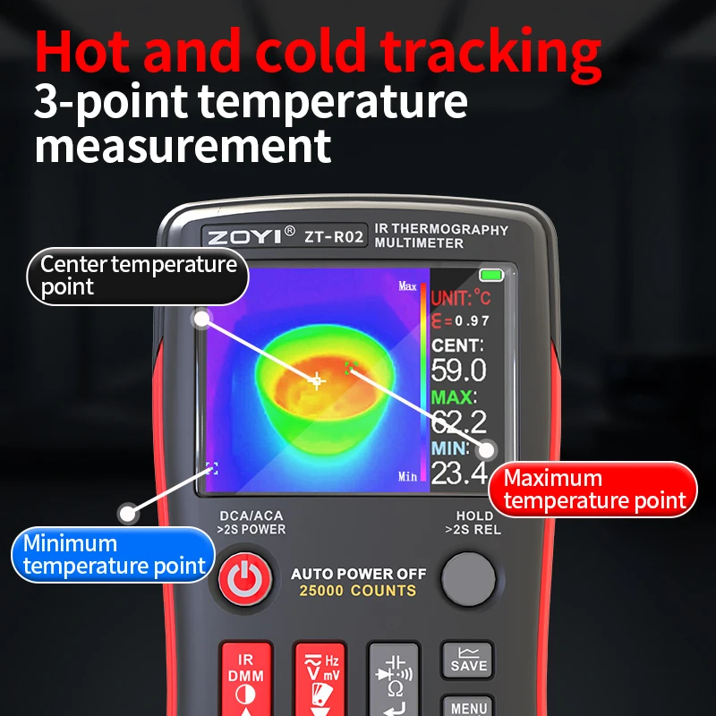 ZOYI R02 Infrared Thermal Imager 240*240 & 25000-Count Multimeter, for Leak Detection, Portable Electronic Maintenance