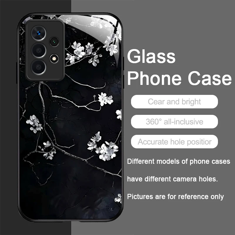 エレガントな桜の花柄強化ガラス製スマホケース Samsung Galaxy A06 A55 A54 A53 A52 A36 A14 A15 A31 Y2K対応カバー