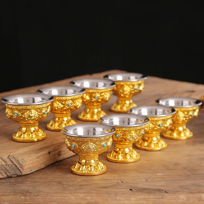 Jinghong Eight Treasures Buddha Front High Foot Water Cup Holy Water Purin Cup Wealth Protector Cup Offering Cup Seven...