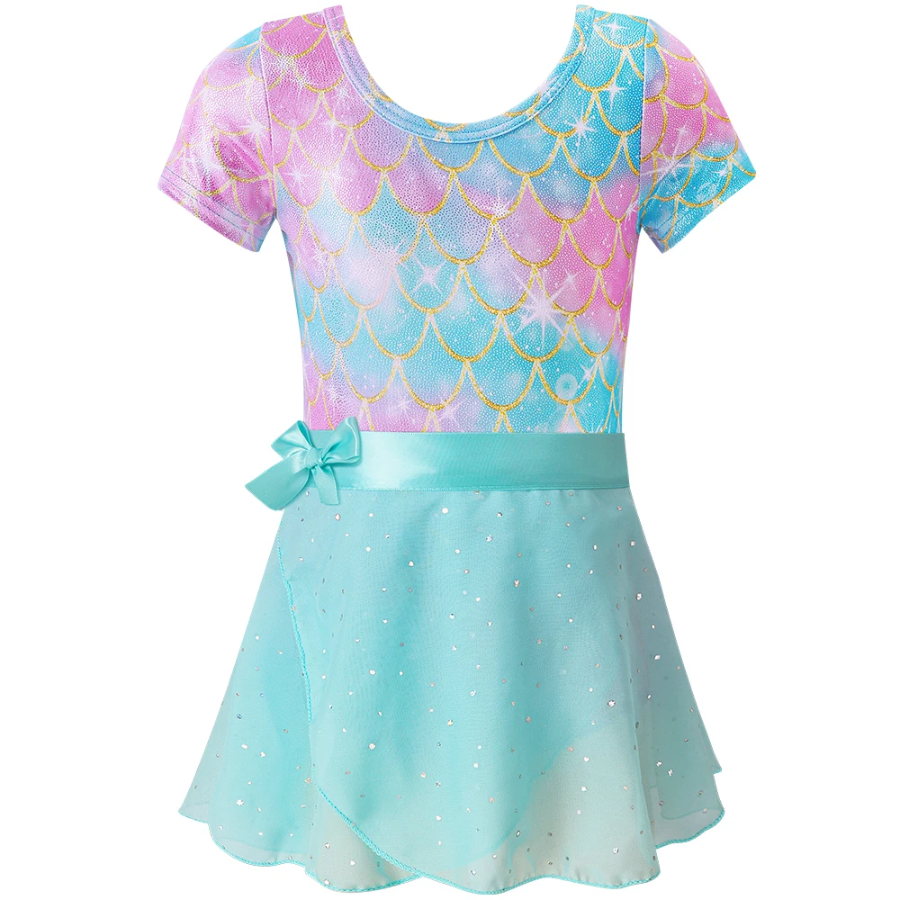Mädchen Gymnastik Trikots mit glänzendem Rock Ballett Tutu Tanzkleid Kinder Meerjungfrau Dancewear Bühnenkostüm Performance Wear
