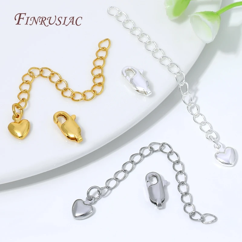 18K Gold Silver Plated Extension Chain with Heart Charm&Lobster Clasp,Adjustable Necklace Bracelet Extender,DIY Jewelry Findings view 3