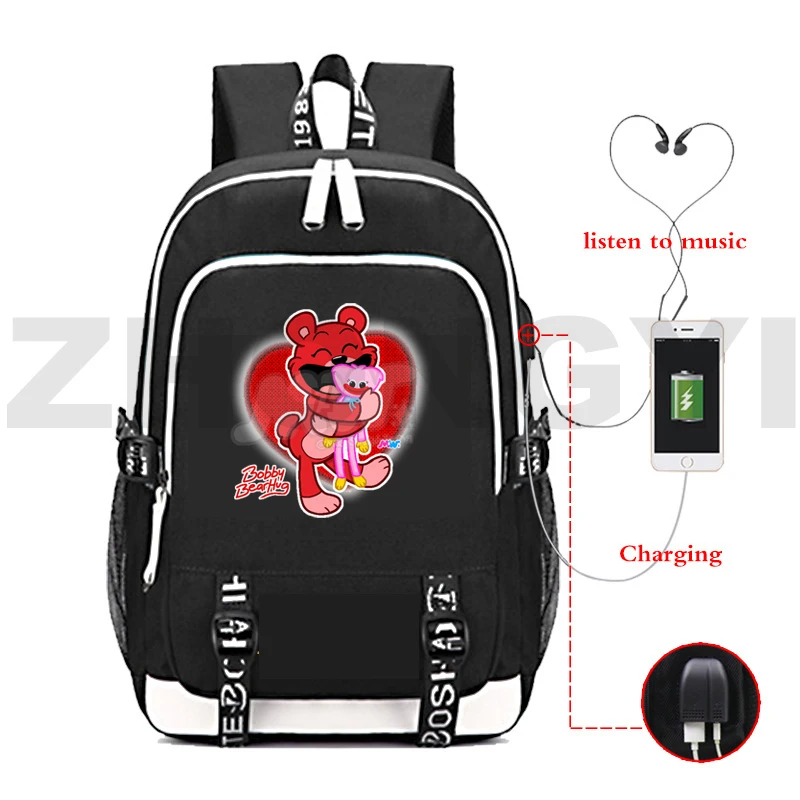 New Children Smiling Critters Anti-theft Backpacks Anime Primary Schoolbag for Teenager Boys Waterproof USB Charging Book Bag