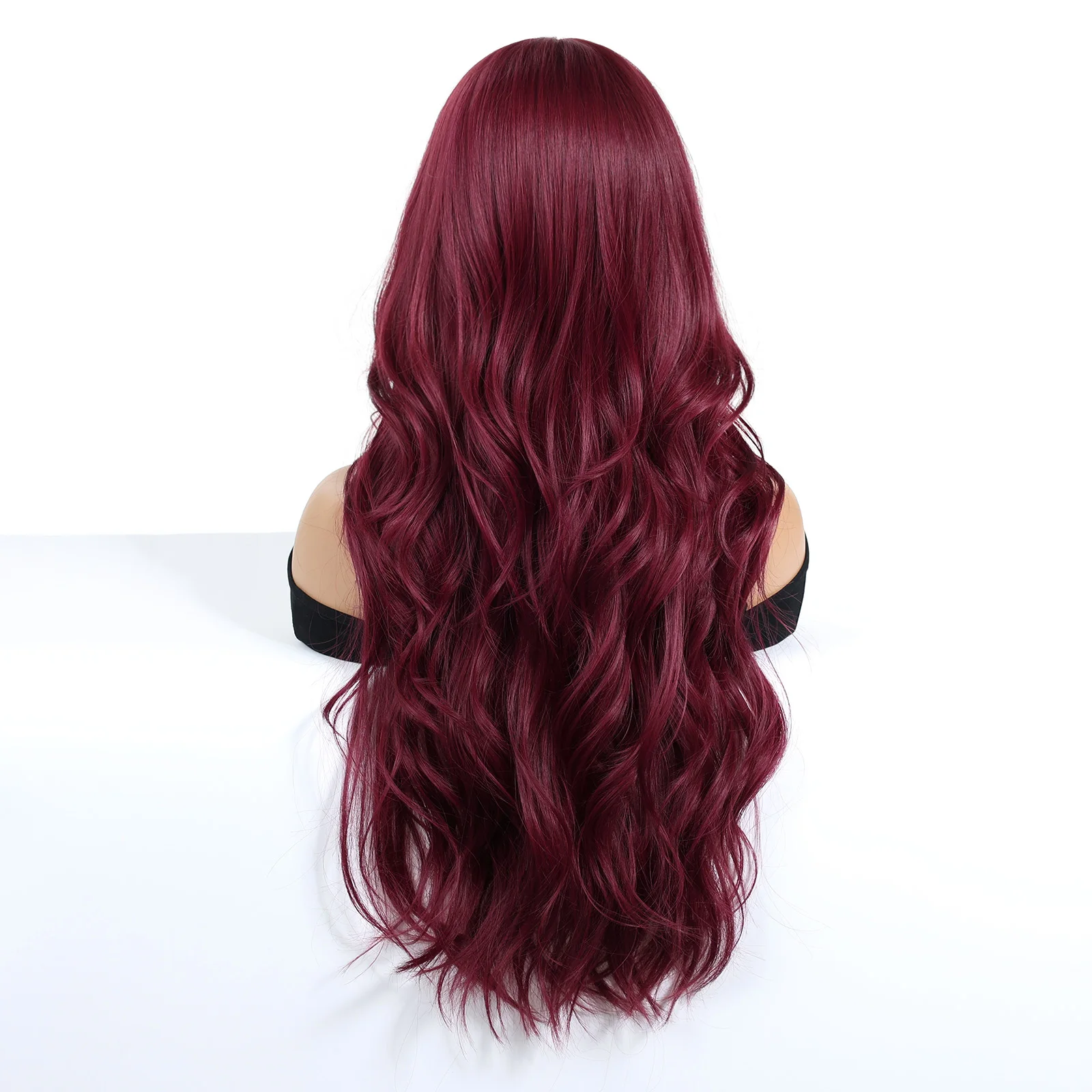 ChristmasChristmas Burgundy P Wigs Super Long Wavy Wig With Medium Part Bangs Curly Synthetic Hair For Women Daily Cosplay Party