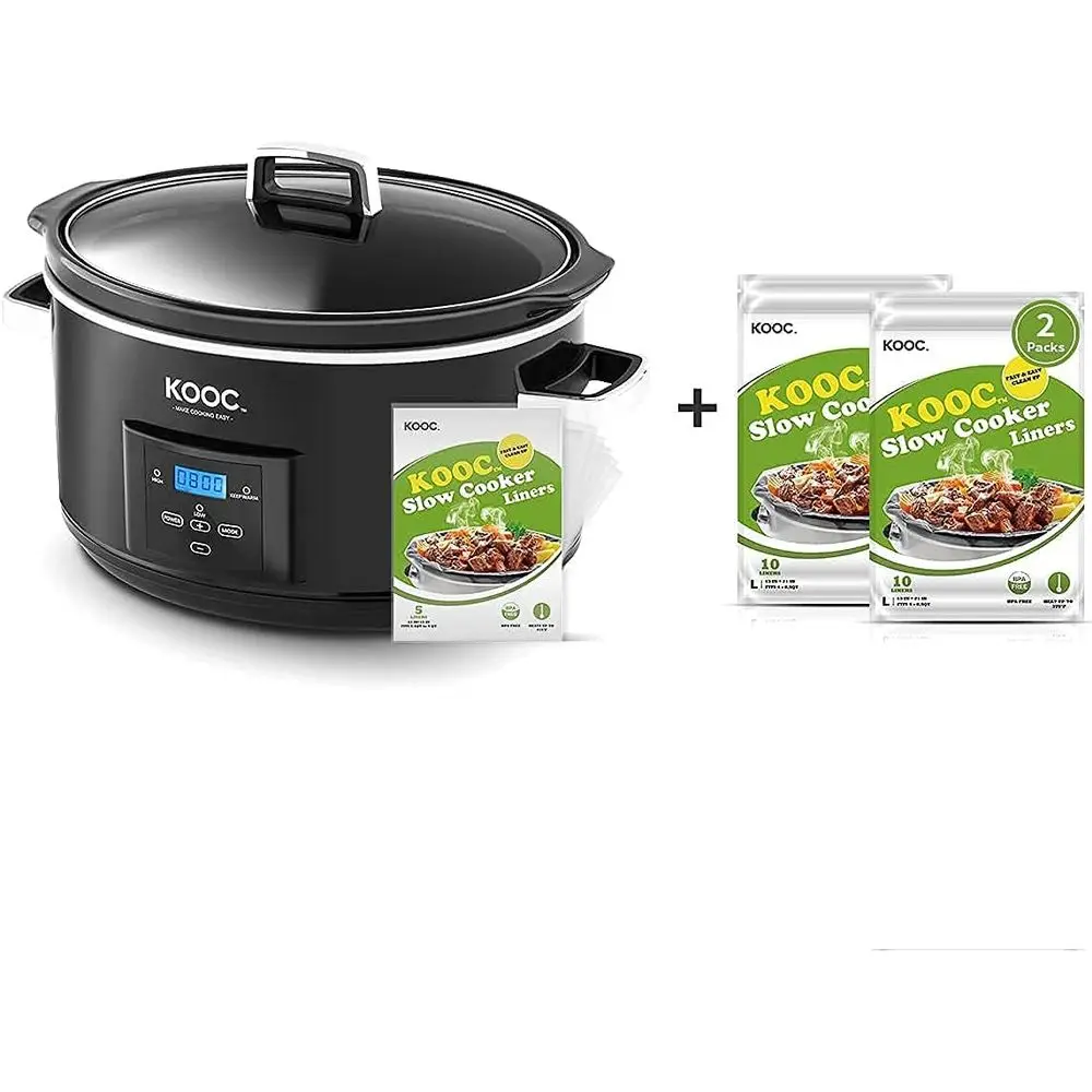 

[Bundle Group] Progmable Slow Cooker 8.5-Quart (with 5 Bonus ree Liners) + Additional 2 Pack o 20 Liners or Easy Clean-up, Upgra