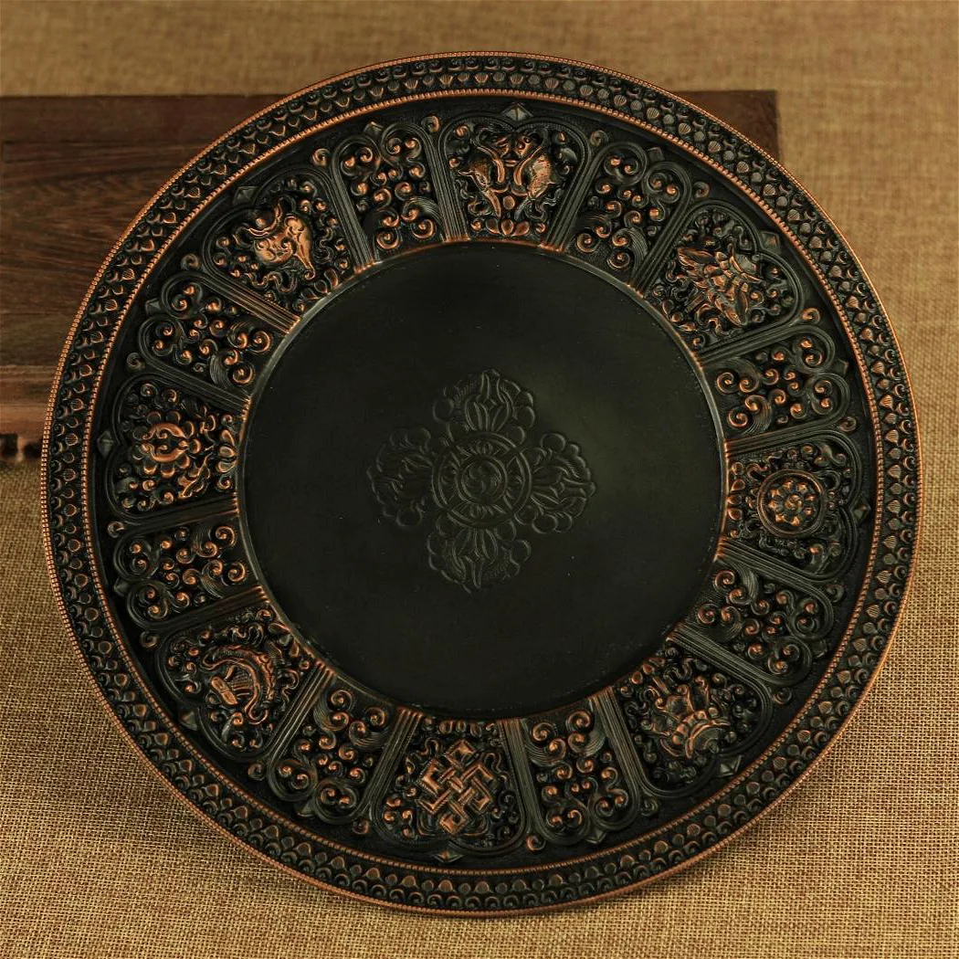 Tibetan Buddhist Offerings: Pure Copper Fruit Plate, Altar Tray, Offering Dish, Pure Copper Maitreya Altar Tray, 27cm