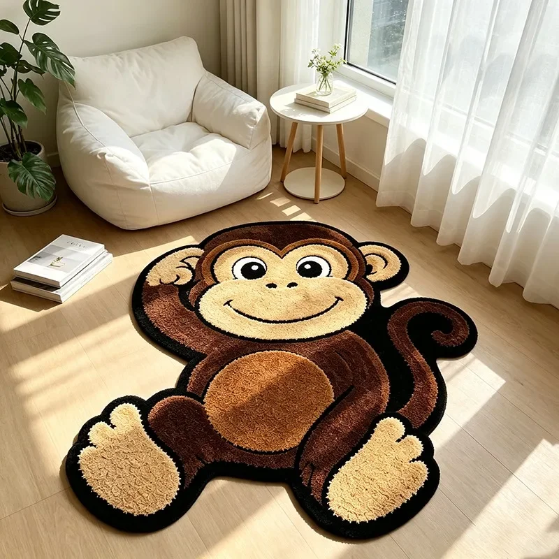 Ins Style Cartoon Monkey Irregular Rug Cute Fun Creative Bedroom Beside Floor Mat Home Decor Entryway Doormat Soft Plush Carpet