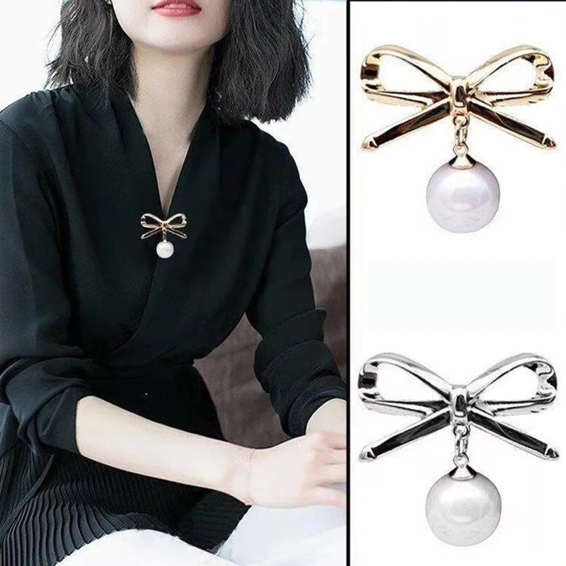 French Pearl Anti-Exposure Blazer Insert Accessory Single Pin Brooch Mourning Brooch