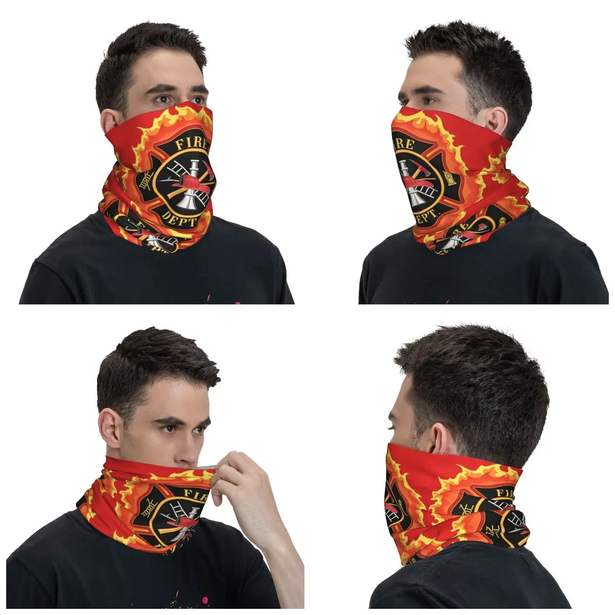 Fireman Firefighter Bandana Neck Gaiter Printed Fire Rescue Mask Scarf Warm Balaclava Riding for Men Women Adult Washable