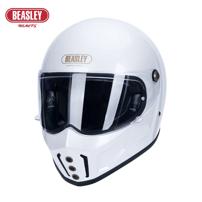 DOT Certification Vintage BEASLEY Fiberglass Motorcycle Helmet Suede Lining Capacete Motorbike Travel Road Riding For DUKADI