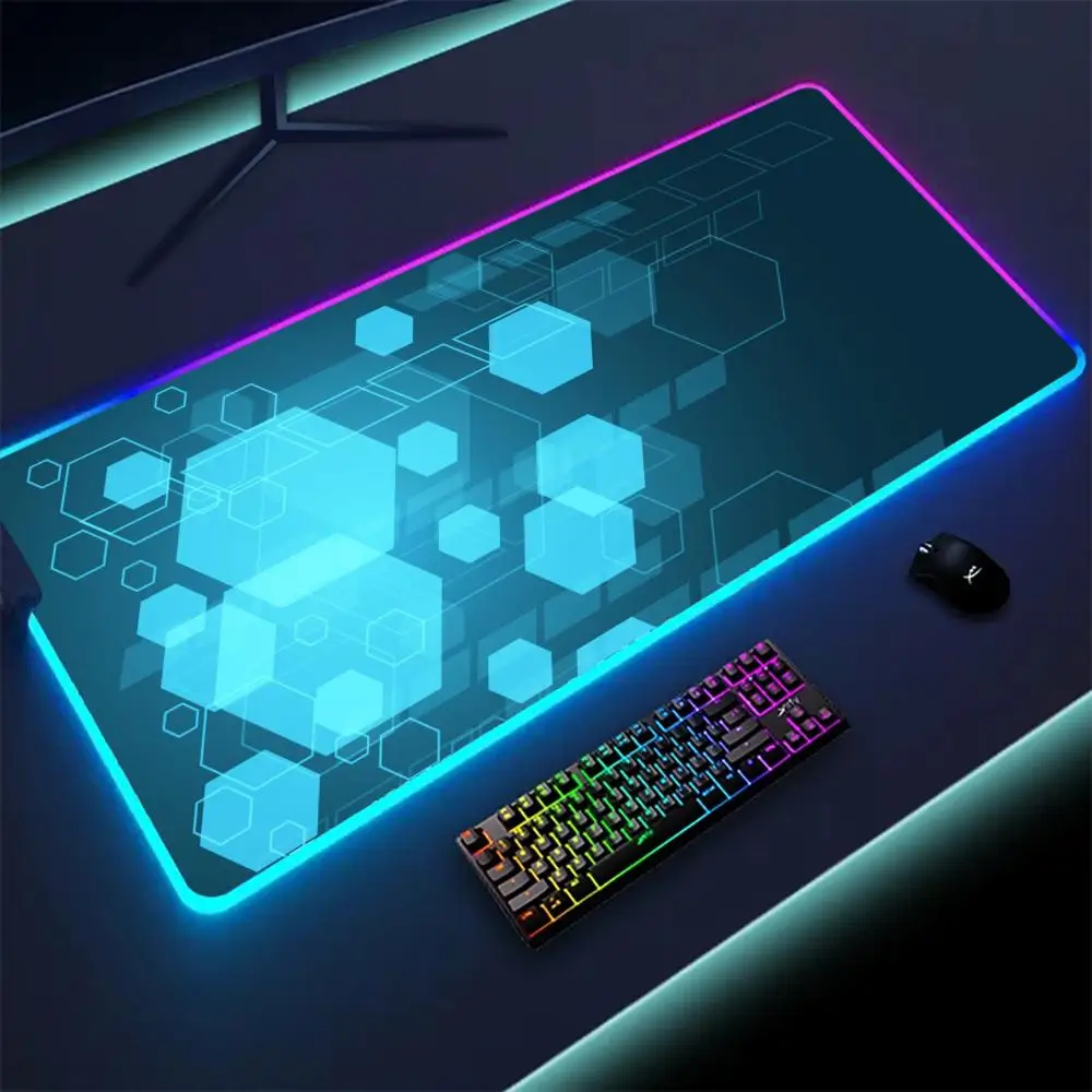 

Blue Geometry Mouse Pad Rgb Rubber MousePad LED Keyboard Gamer Table Pads Xxl Laptop Gaming Mousepads Computer Backlit Desk Mat