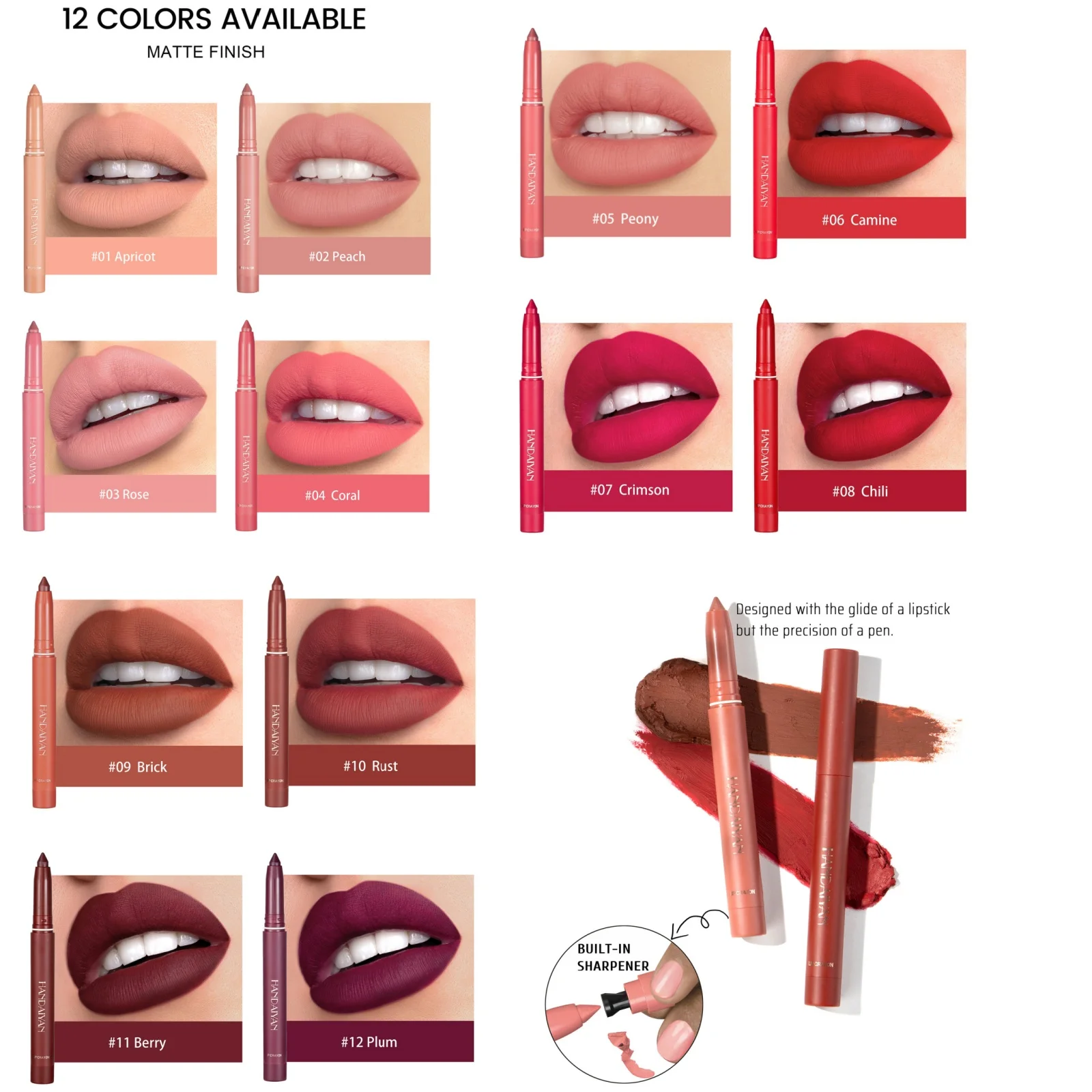 Nude Velvet Matte Lip Liner Wodoodporna, długotrwała, nieblaknąca damska kosmetyczna kredka do ust z wbudowaną temperówką